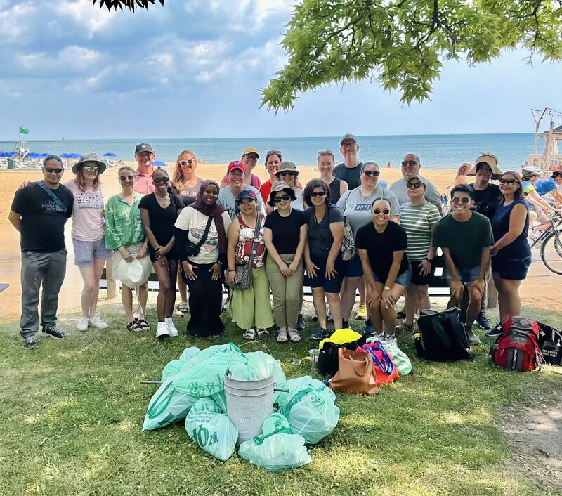 IREM staff cleaning up trash in Chicago on Volunteer Day