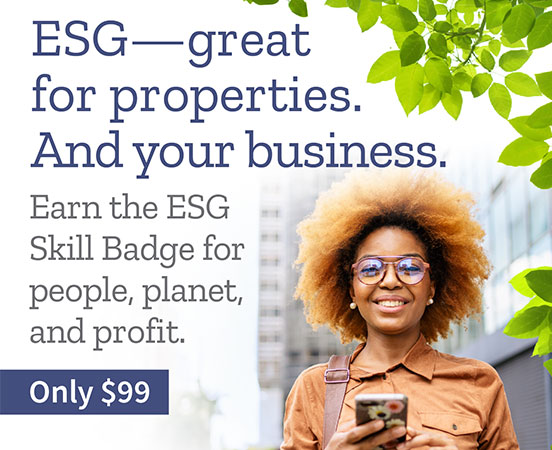 Smiling woman. ESG- Good for properties and your business